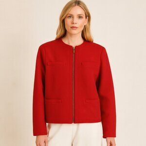 Ralph Lauren Red Wool Zip Jacket Blazer Short Coat Size 12 Classic Minimalist